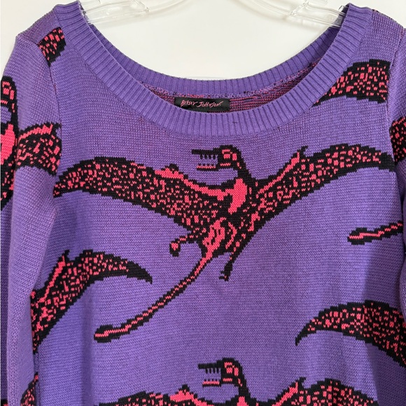 Vintage Betsey Johnson Pterodactyl Dinosaur 80s Punk Rare Sweater Dress Sz L - Picture 4 of 9